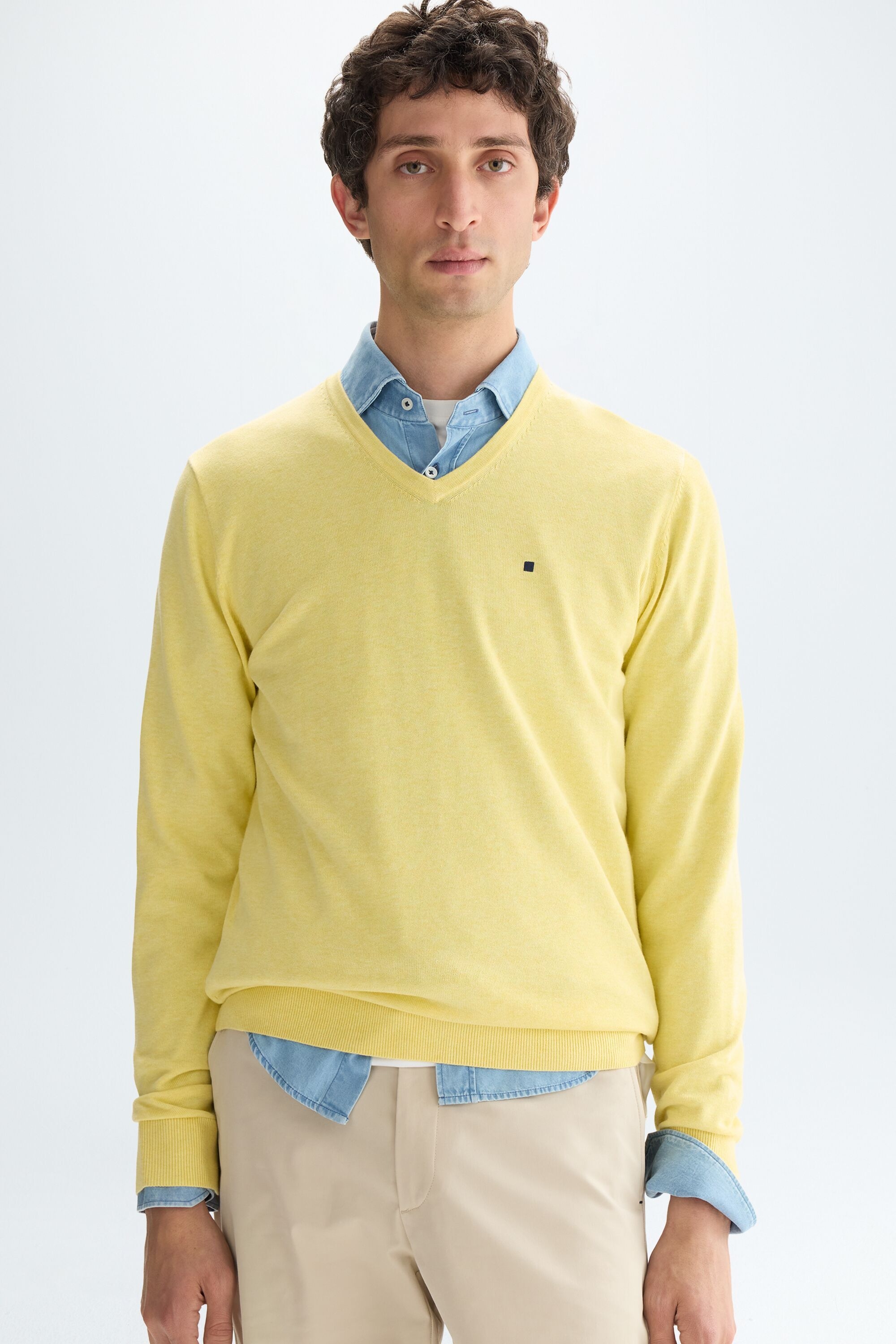 Cotton V-neck sweater - YELLOW