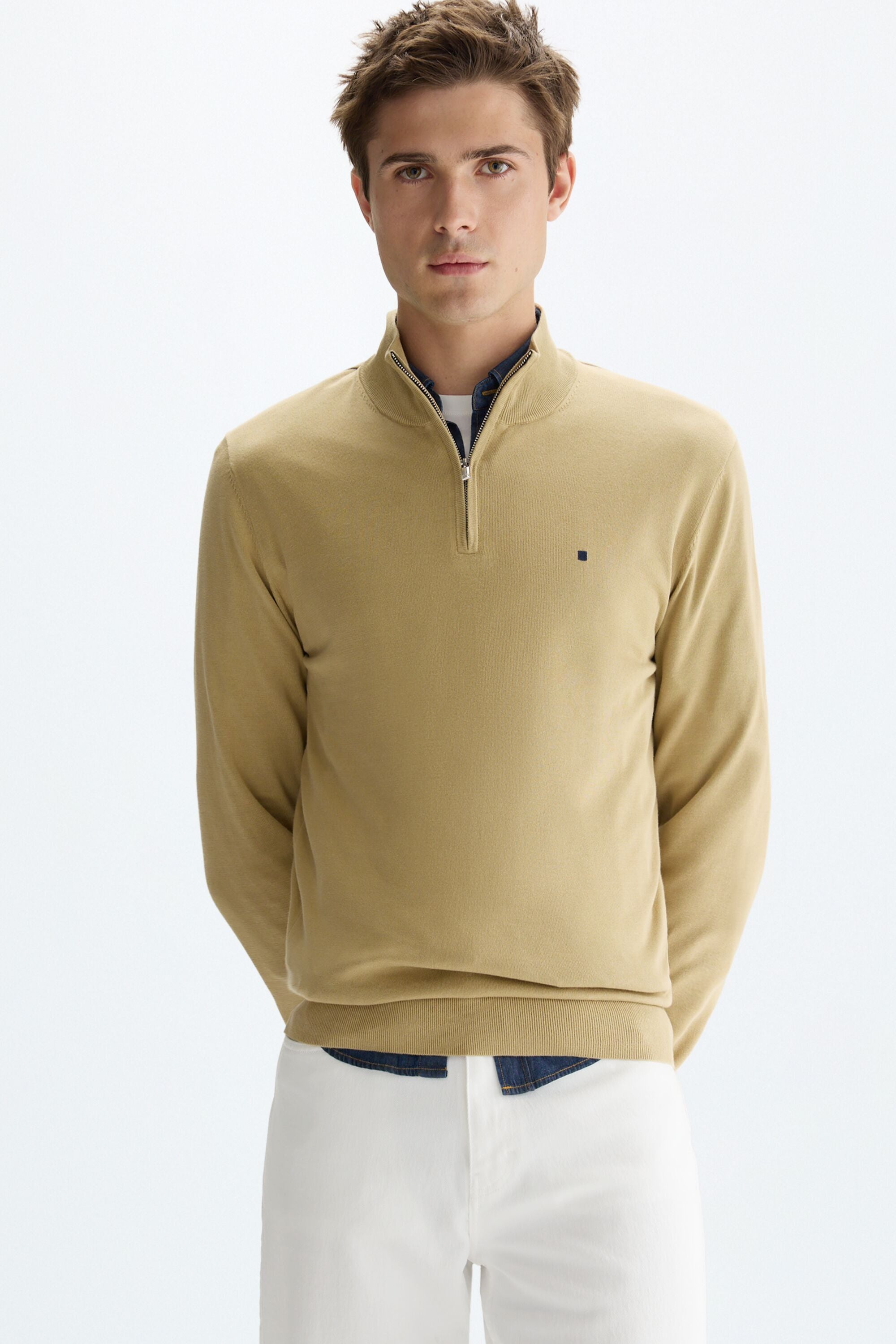 Pima cotton half-zip sweater beige - Purificacion Garcia United States