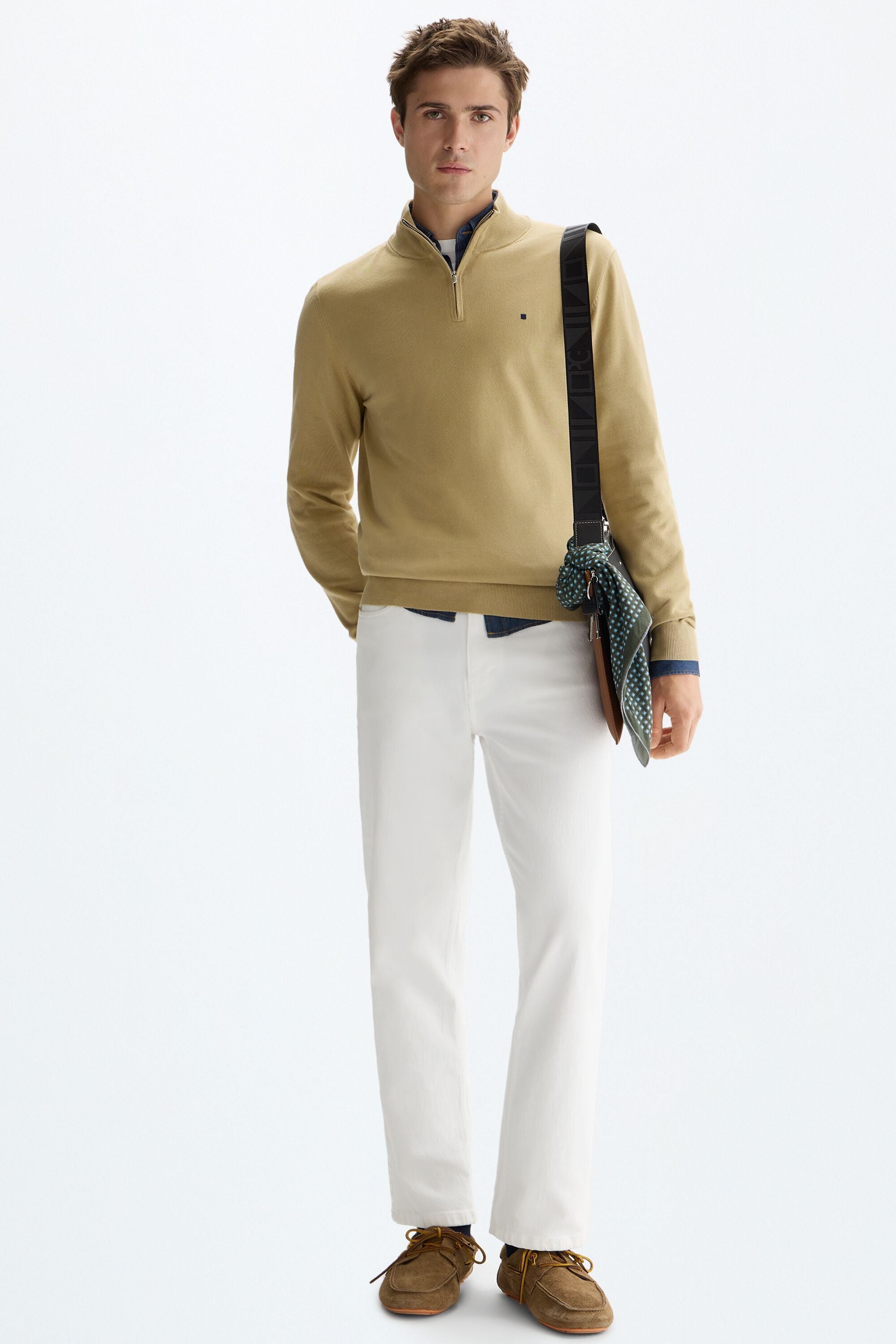 Pima cotton half-zip sweater beige - Purificacion Garcia United States