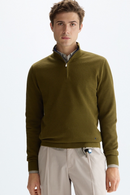 TEXTURED PIMA COTTON HALF-ZIP SWEATER