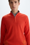 Textured pima cotton half-zip sweater