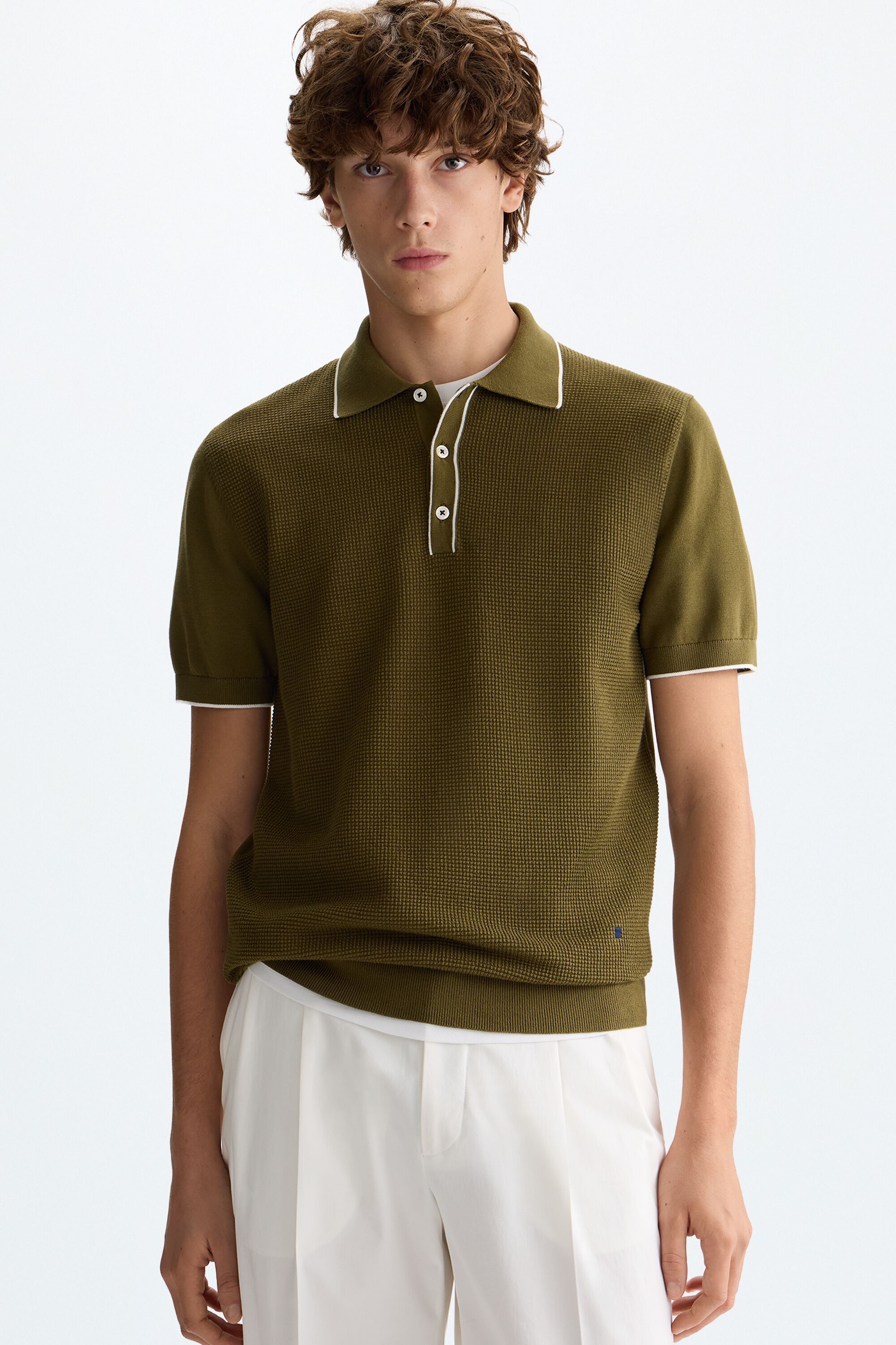 Textured knit polo shirt