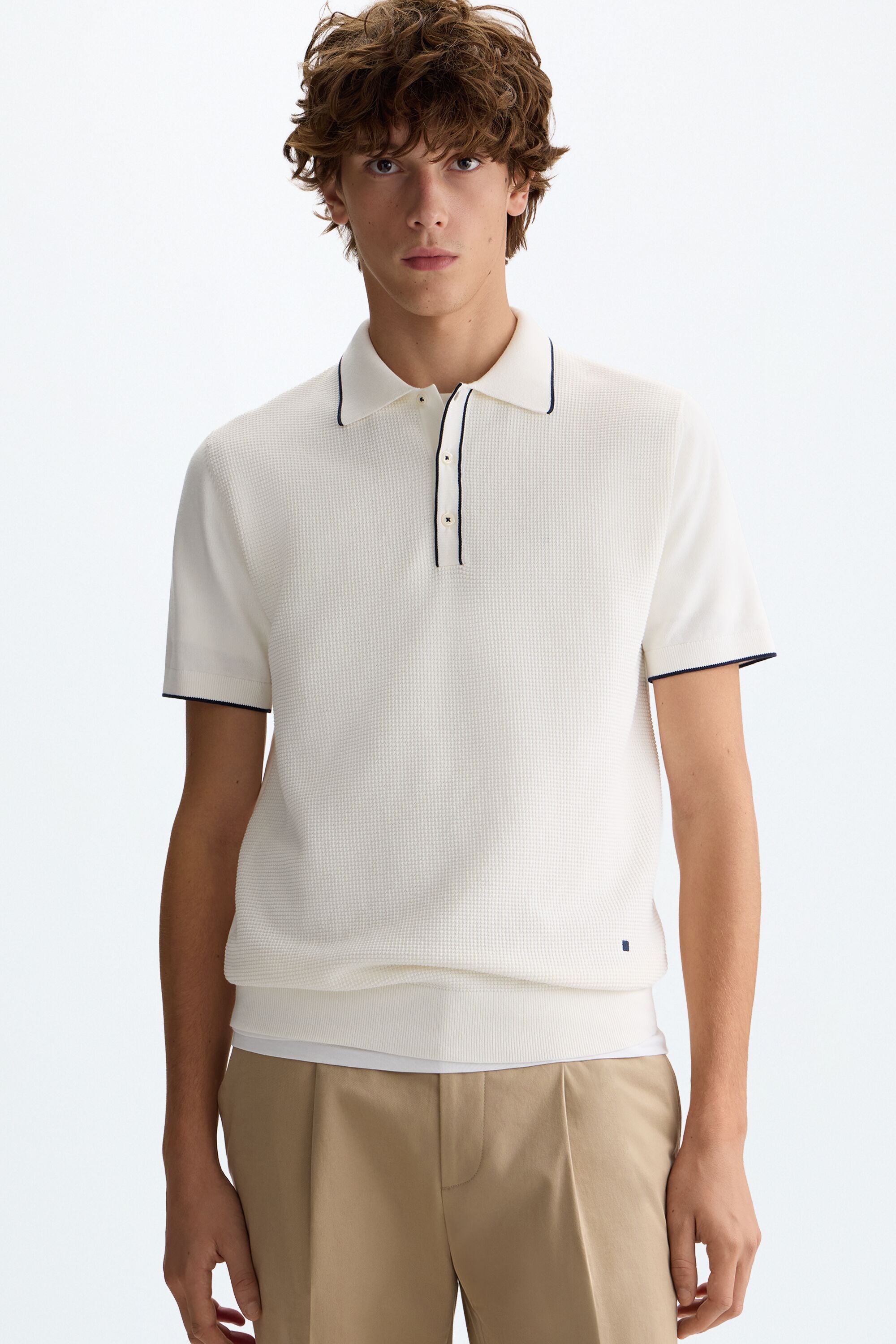 Textured knit polo shirt ecru - Purificacion Garcia United States