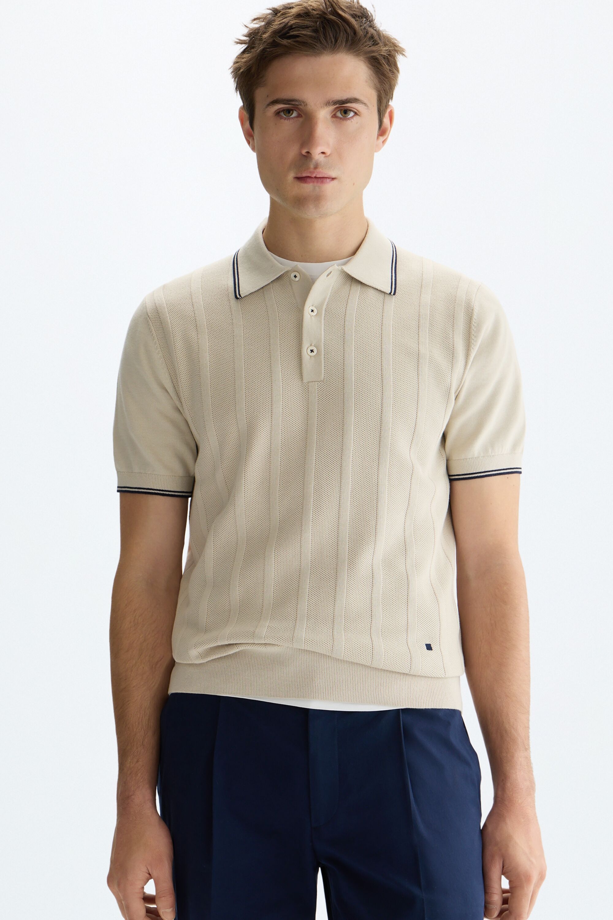 Textured ribbed knit polo shirt