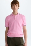 Textured ribbed knit polo shirt
