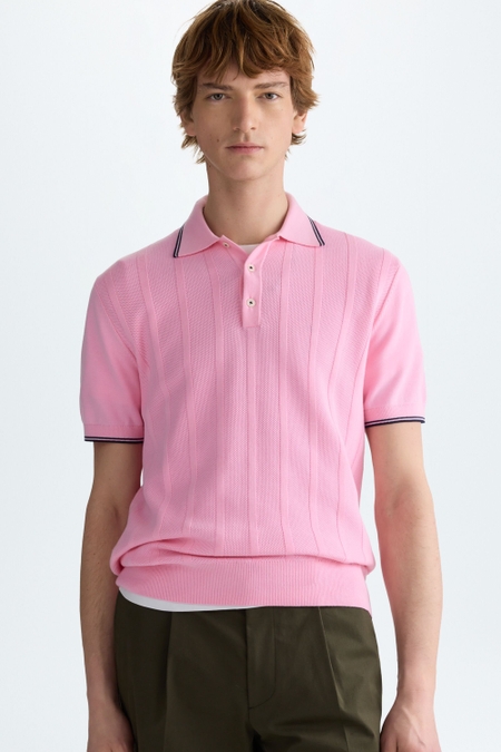 TEXTURED RIBBED KNIT POLO SHIRT