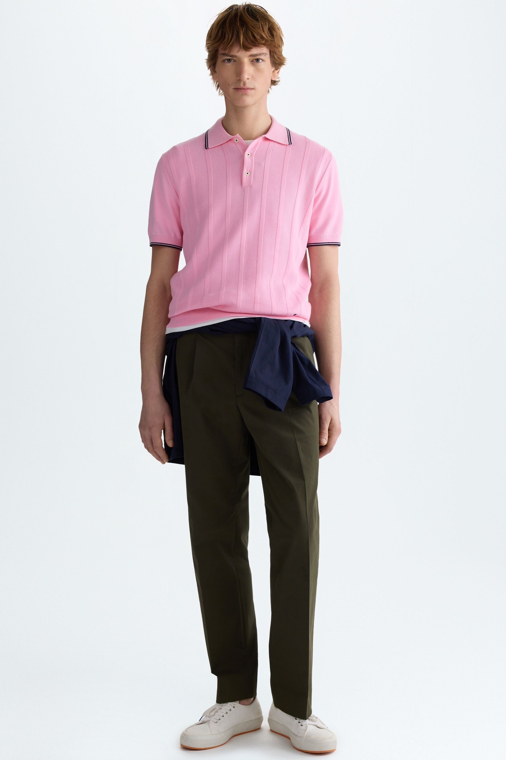 Textured ribbed knit polo shirt pink - Purificacion Garcia Germany