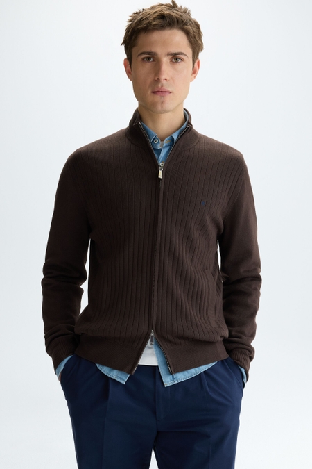 PIMA COTTON STAND-COLLAR CARDIGAN