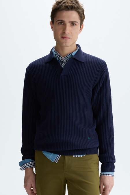 POLO COLLAR COTTON TEXTURED SWEATER