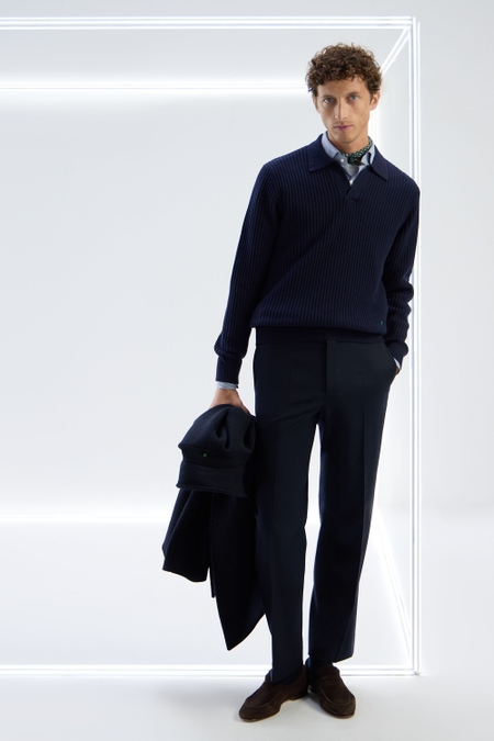 POLO COLLAR COTTON TEXTURED SWEATER