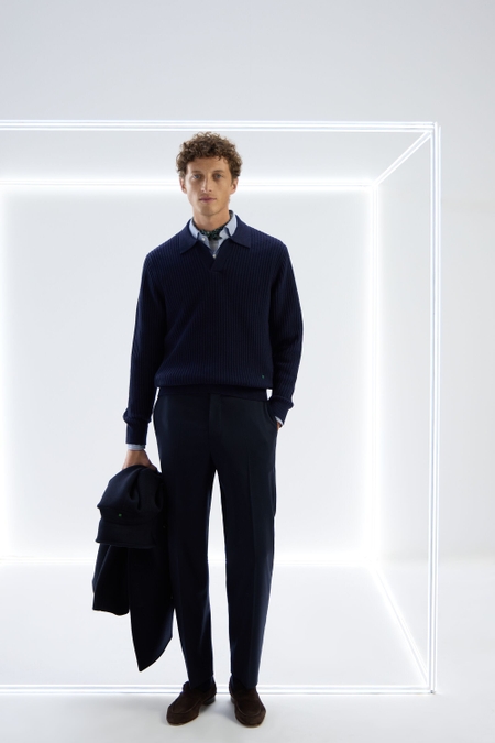 POLO COLLAR COTTON TEXTURED SWEATER