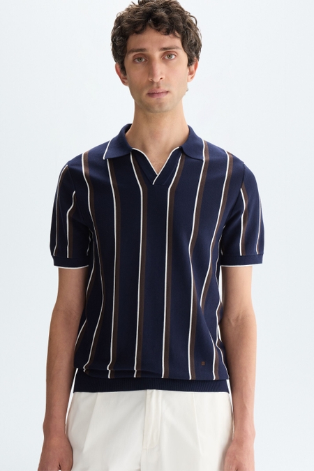 STRIPED PIMA COTTON KNIT POLO SHIRT