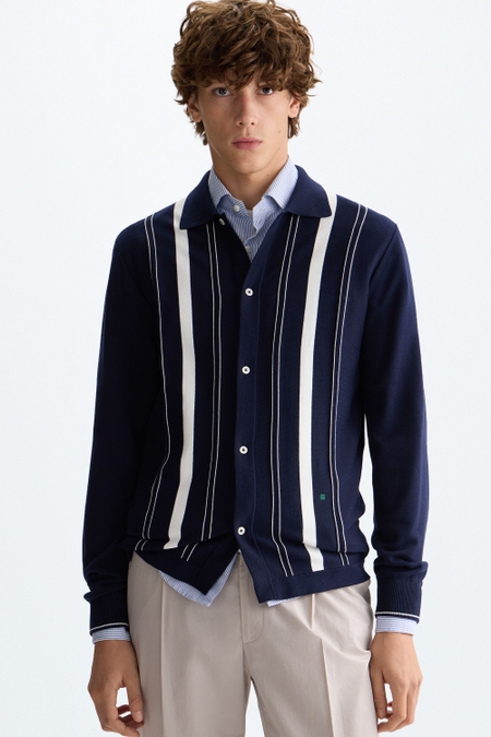 STRIPED PIMA COTTON KNIT OVERSHIRT