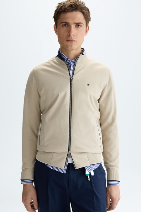 NYLON COTTON STAND-COLLAR CARDIGAN