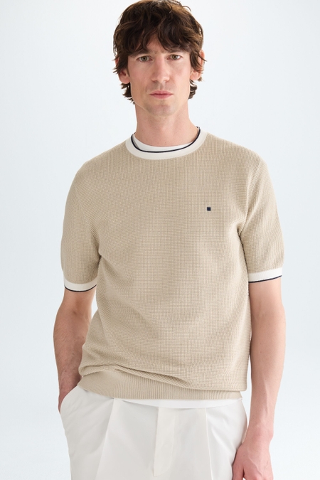 TEXTURED KNIT SHORT-SLEEVED SWEATER