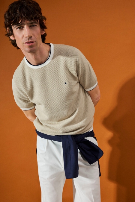 TEXTURED KNIT SHORT-SLEEVED SWEATER