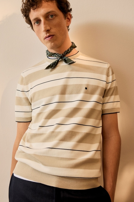 STRIPED KNIT SHORT-SLEEVED SWEATER