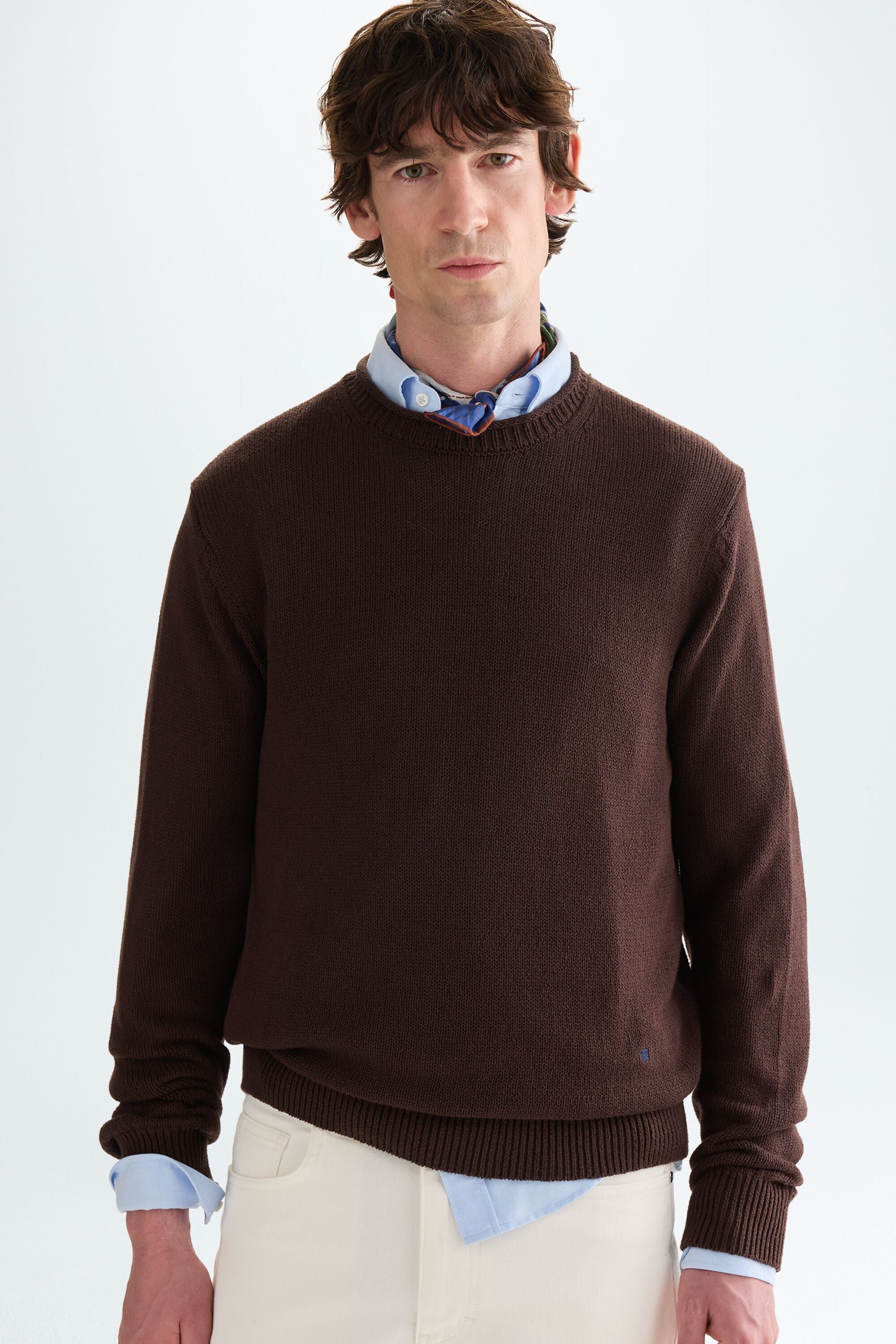 Cotton linen rolled-neck sweater brown - Purificacion Garcia Italy