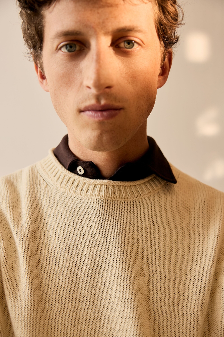 COTTON LINEN ROLLED-NECK SWEATER