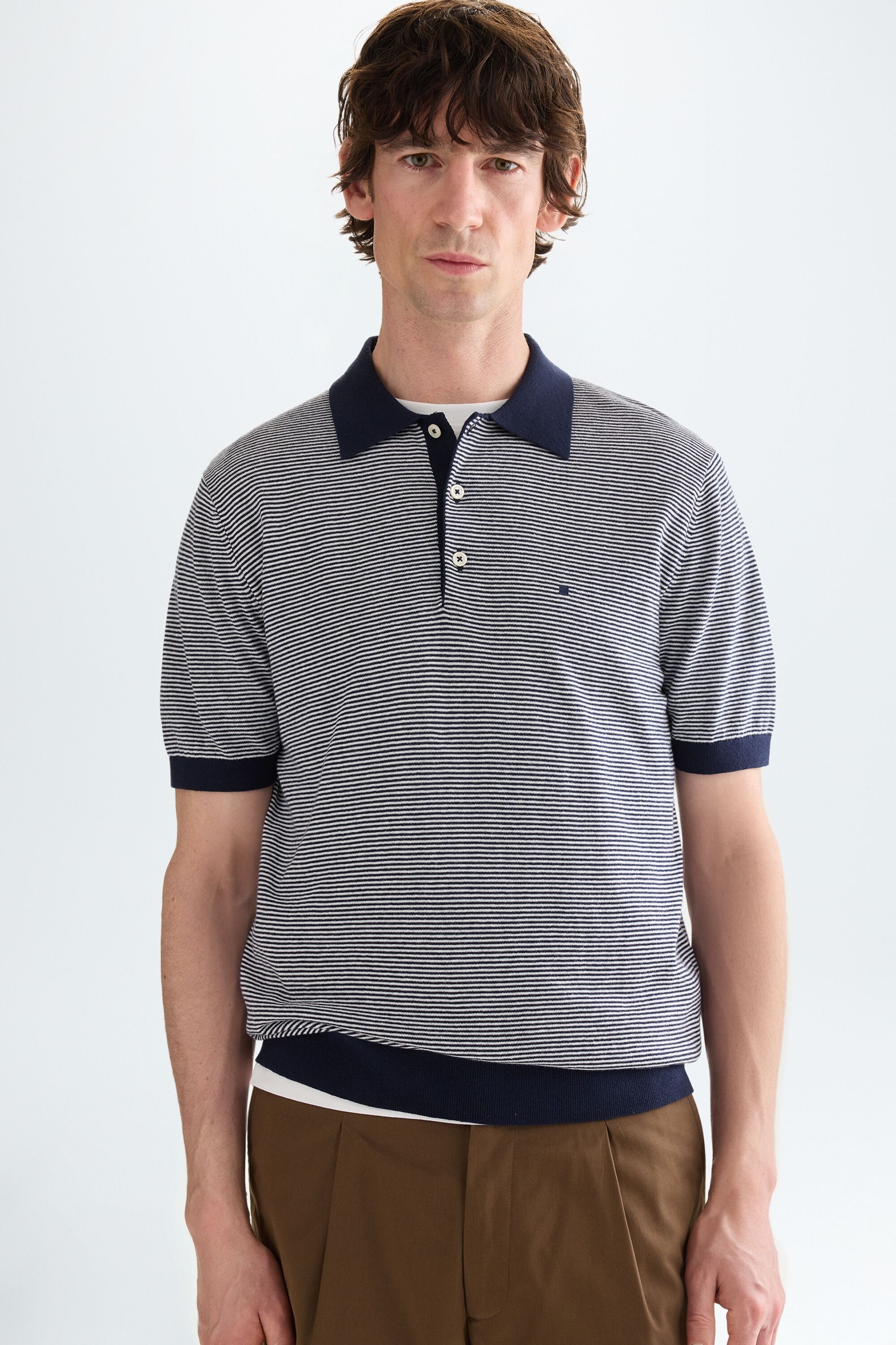 Striped knit polo shirt