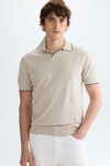 Cotton linen knit polo shirt