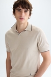 Cotton linen knit polo shirt