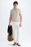 Cotton linen knit polo shirt