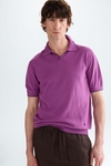 Cotton linen knit polo shirt