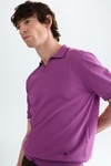 Cotton linen knit polo shirt