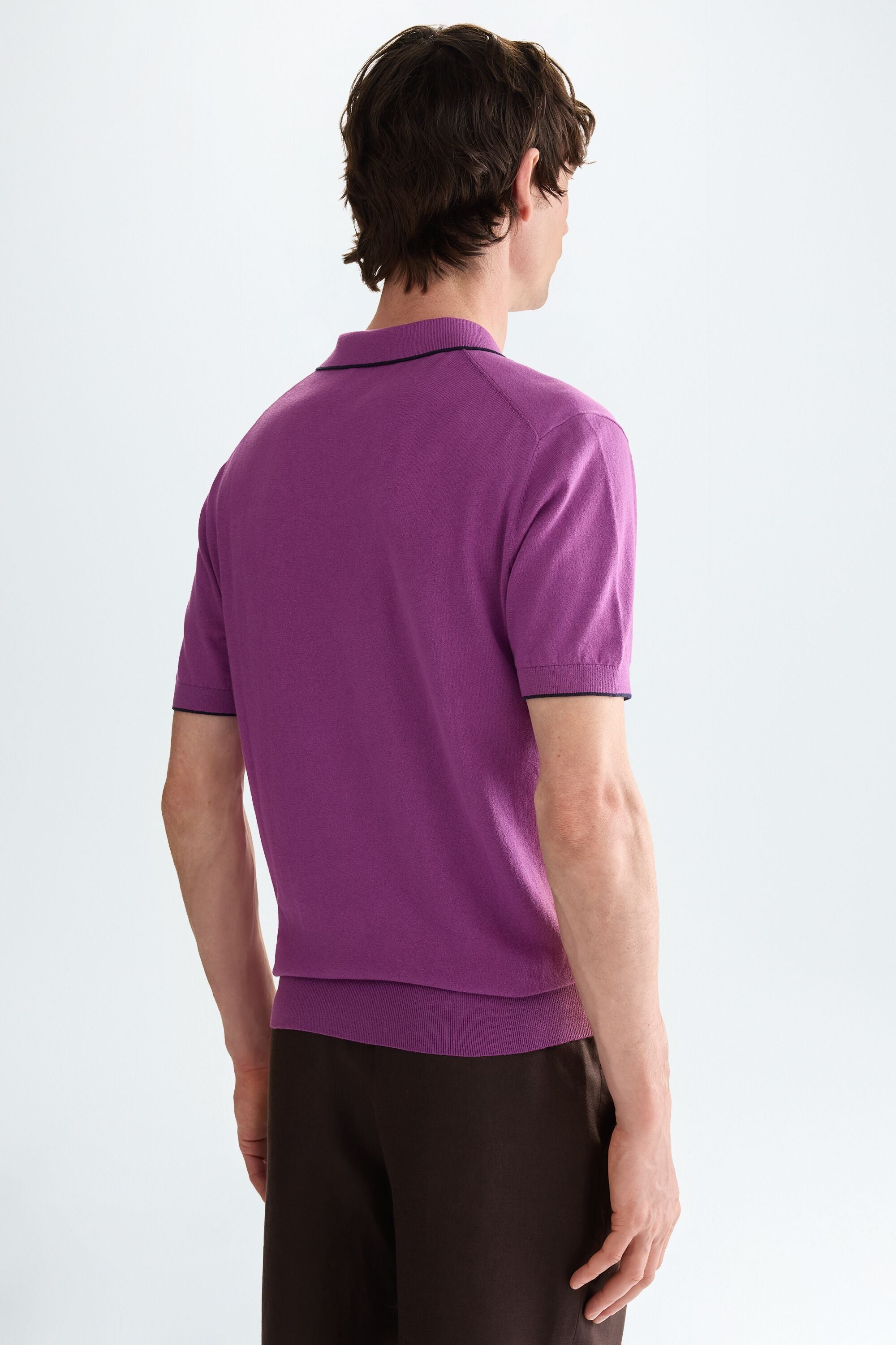 Cotton linen knit polo shirt purple - Purificacion Garcia Denmark
