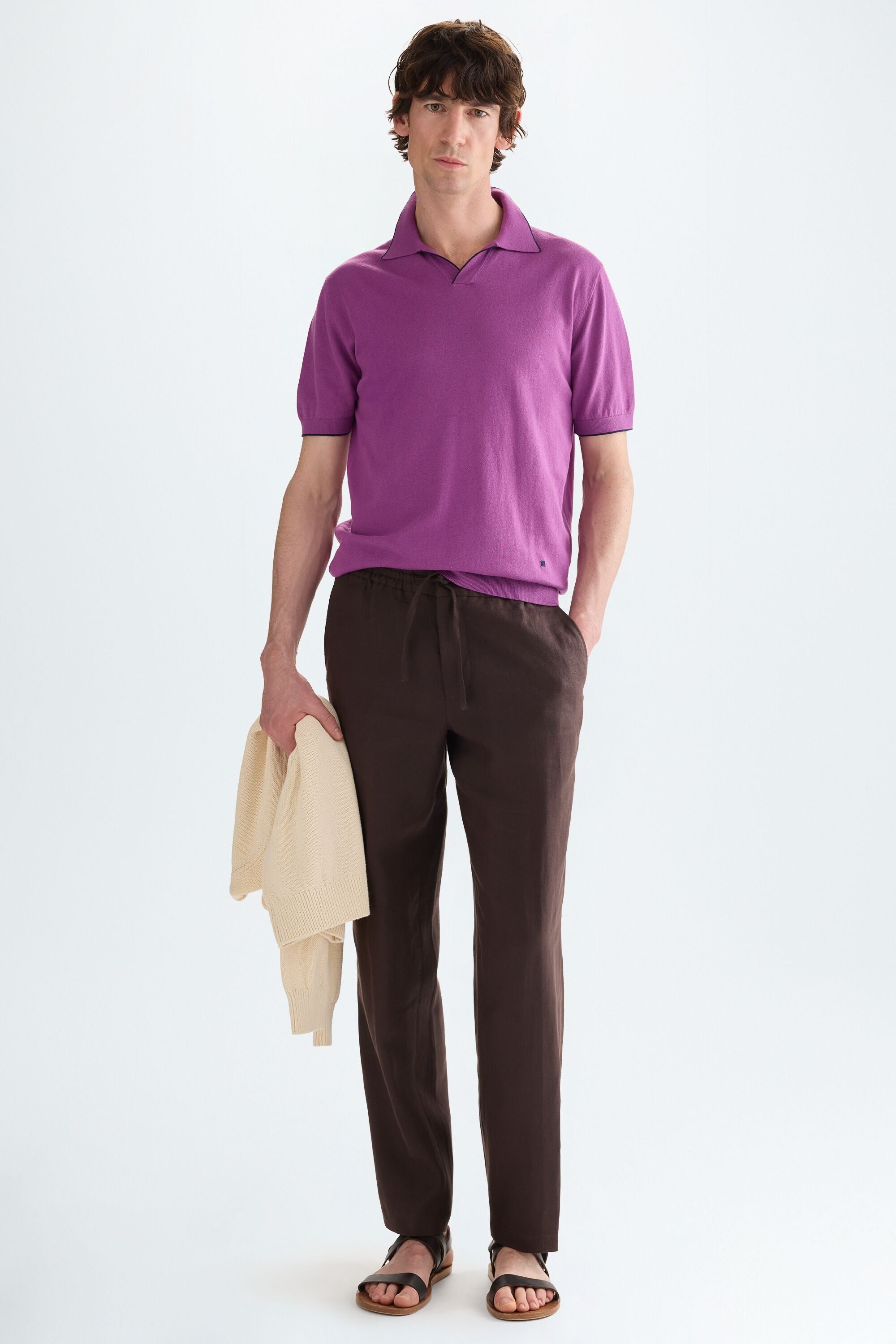 Cotton linen knit polo shirt purple - Purificacion Garcia Denmark