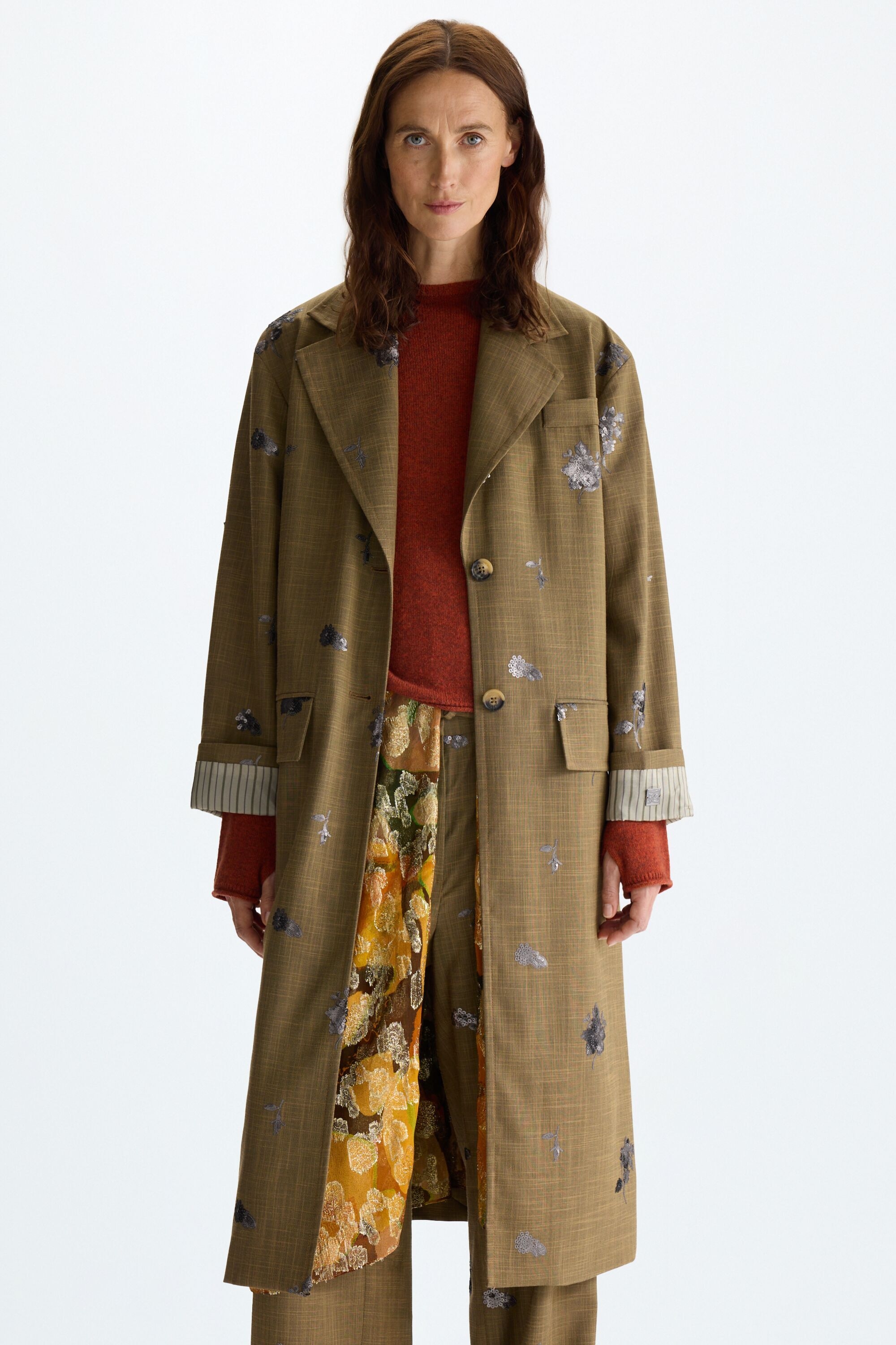 Sequinned cool wool effect dust coat