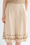 Embroidered linen A-line bermuda shorts