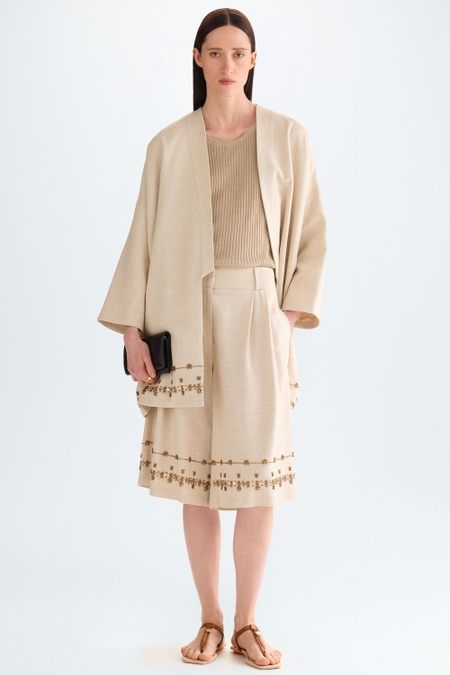 EMBROIDERED LINEN A-LINE BERMUDA SHORTS