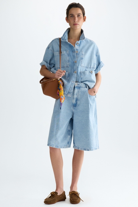DENIM WIDE STRAIGHT-LEG BERMUDA SHORTS