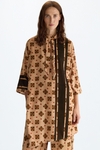Print velvet straight-fit long top