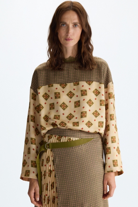 CUBISELLO PRINT TWILL OVERSIZE TOP