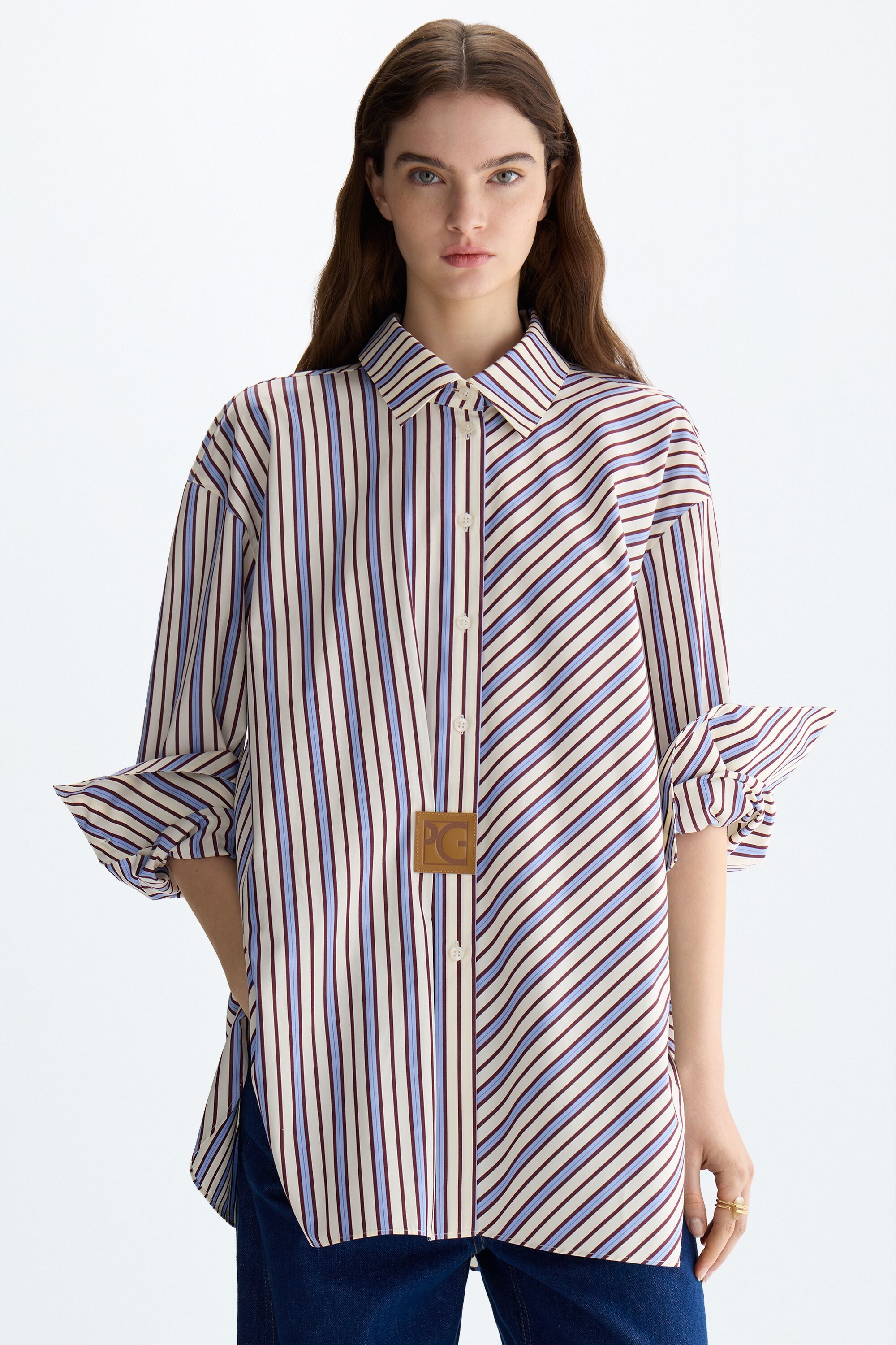 Striped poplin oversize shirt