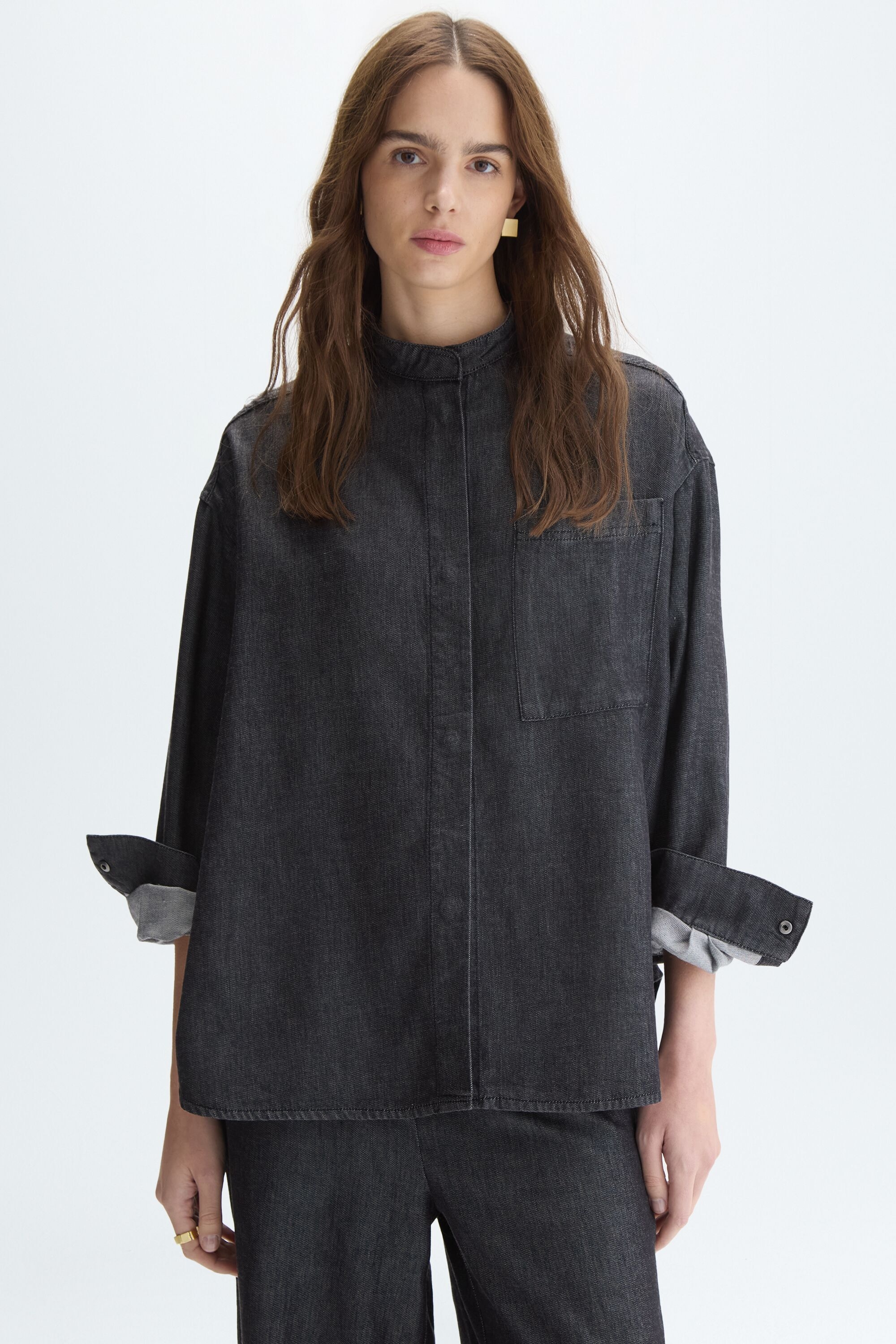 Denim-effect tencel oversize shirt