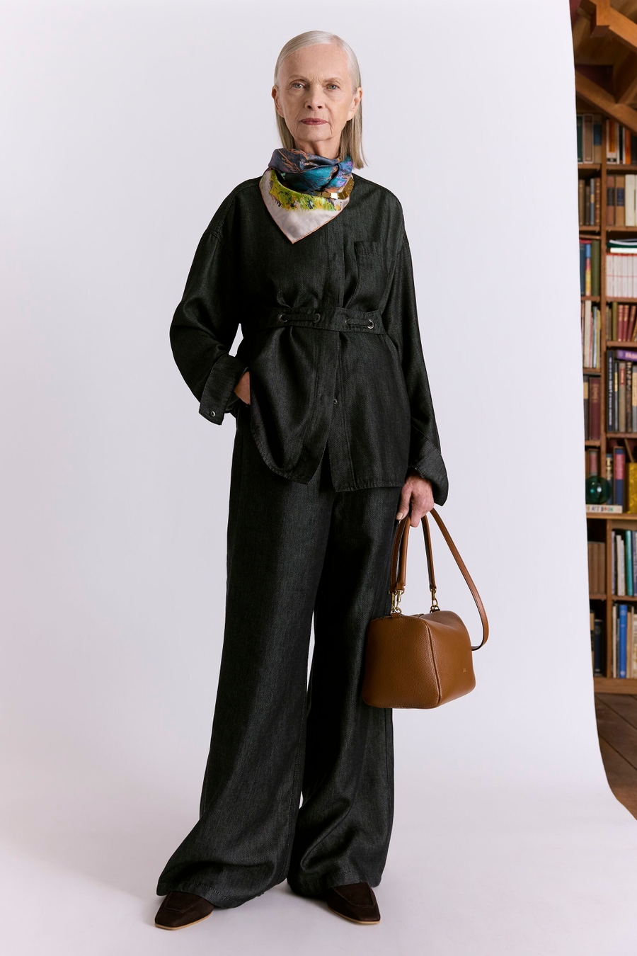 DENIM-EFFECT TENCEL OVERSIZE SHIRT