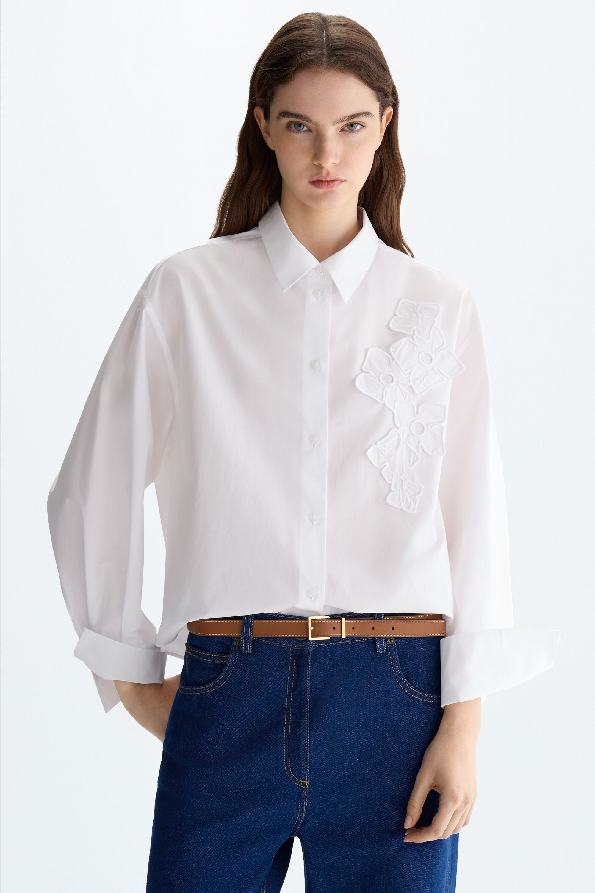 Embroidered poplin straight-fit shirt