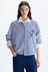 Embroidered striped poplin straight-fit shirt