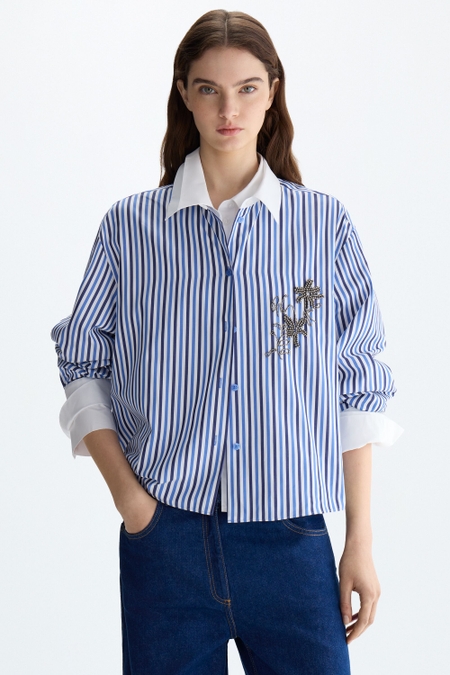 EMBROIDERED STRIPED POPLIN STRAIGHT-FIT SHIRT
