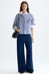 Embroidered striped poplin straight-fit shirt
