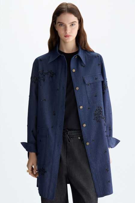 EMBROIDERED COTTON STRAIGHT-FIT LONG OVERSHIRT