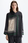 Herringbone PG Lines print twill oversize blouse