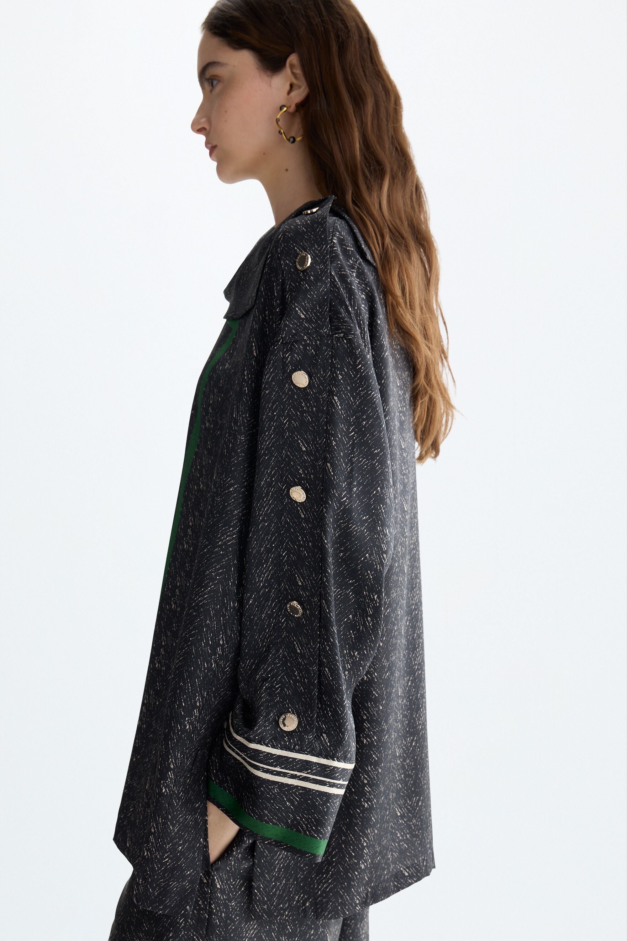 Herringbone PG Lines print twill oversize blouse black/multicolor