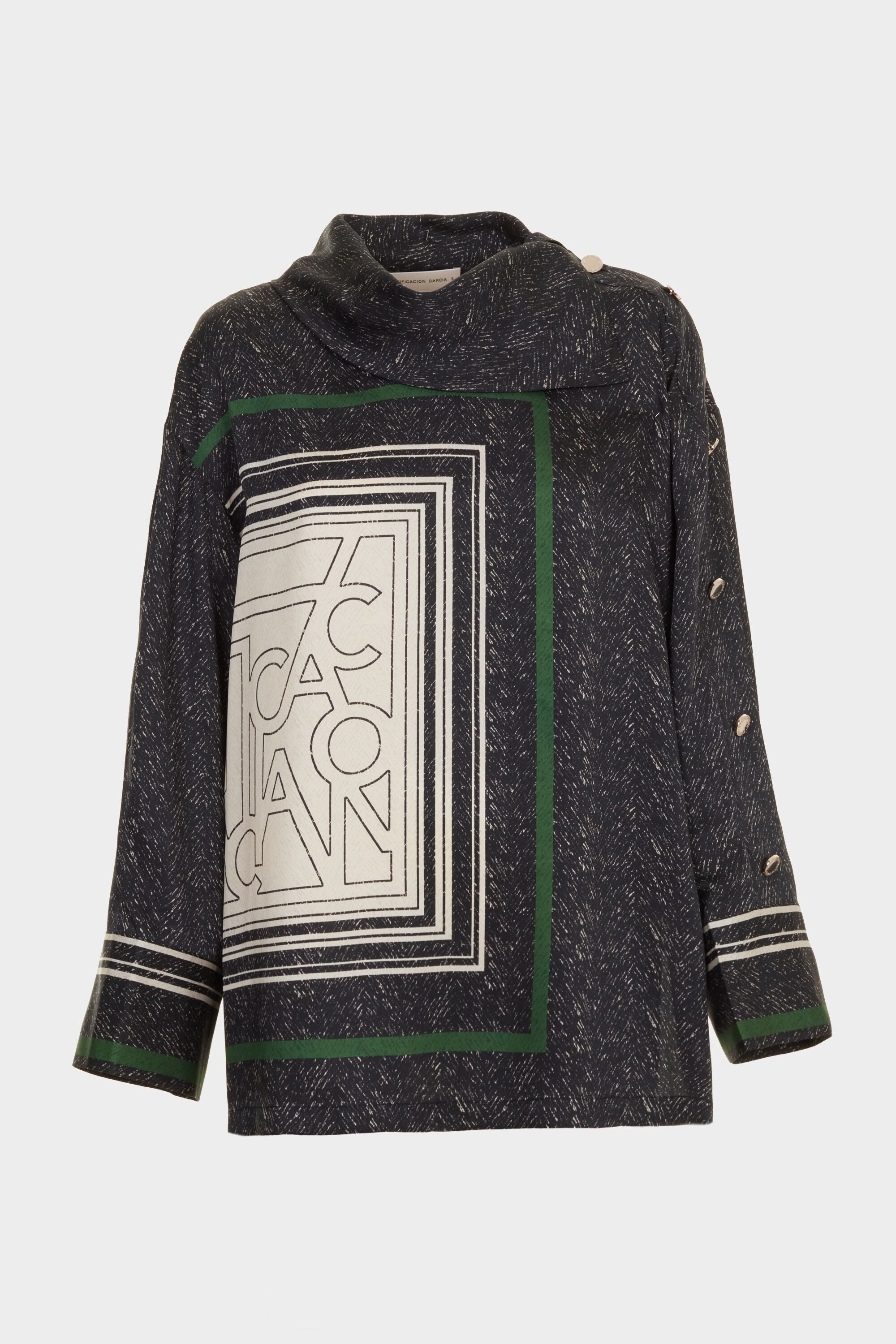 Herringbone PG Lines print twill oversize blouse black/multicolor