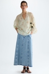 Embroidered print voile oversize blouse