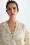 Embroidered print voile oversize blouse